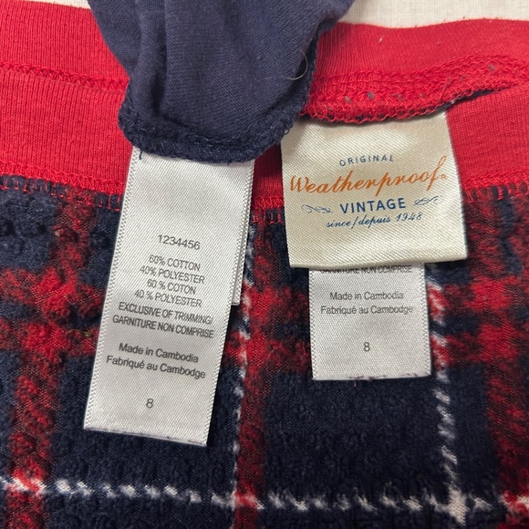 Kids Weatherproof Vintage 2-Piece Pajama Set – Navy Top & Red Plaid Fleece Pants - Picture 3 of 5